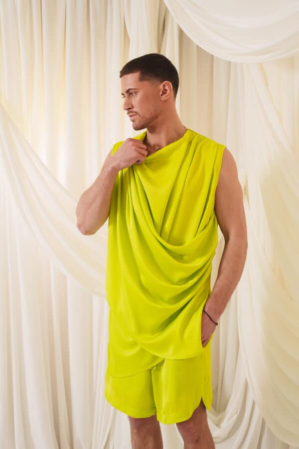 Yellow Draped Sleeveless Shirt