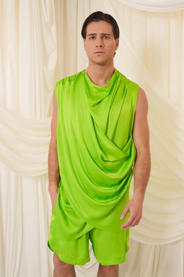 Green Draped Sleeveless Shirt
