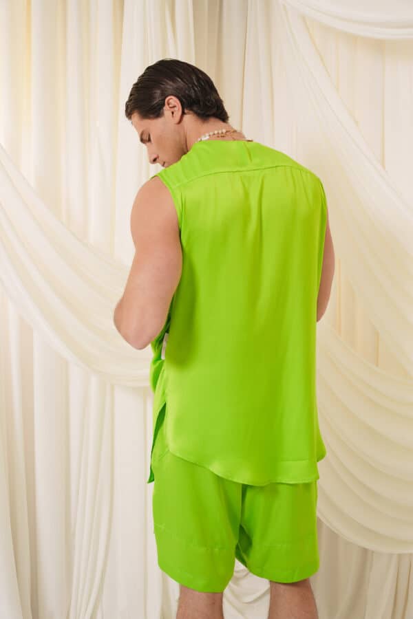Green Draped Sleeveless Shirt - Image 3