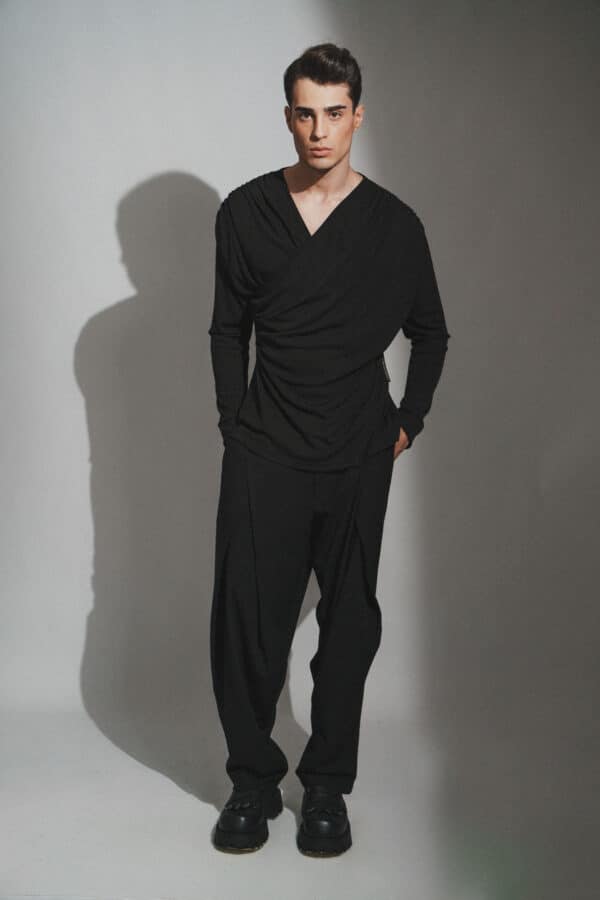 Black Draped Shirt - Image 2