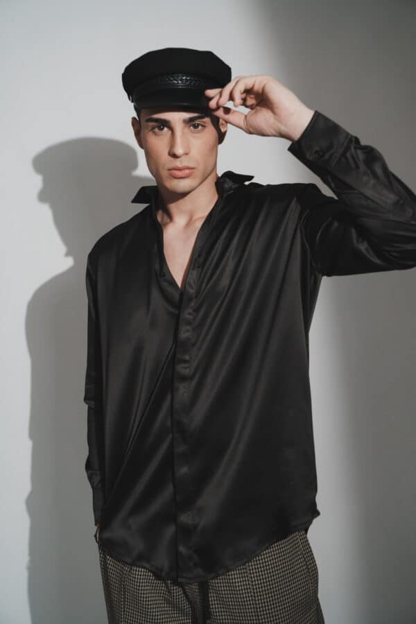 black satin shirt
