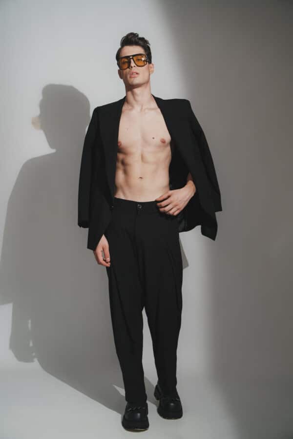 kick pleat pants sharp blazer