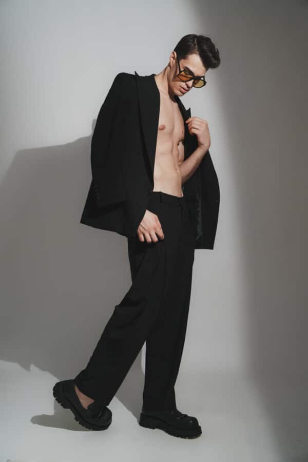 kick pleat pants sharp blazer